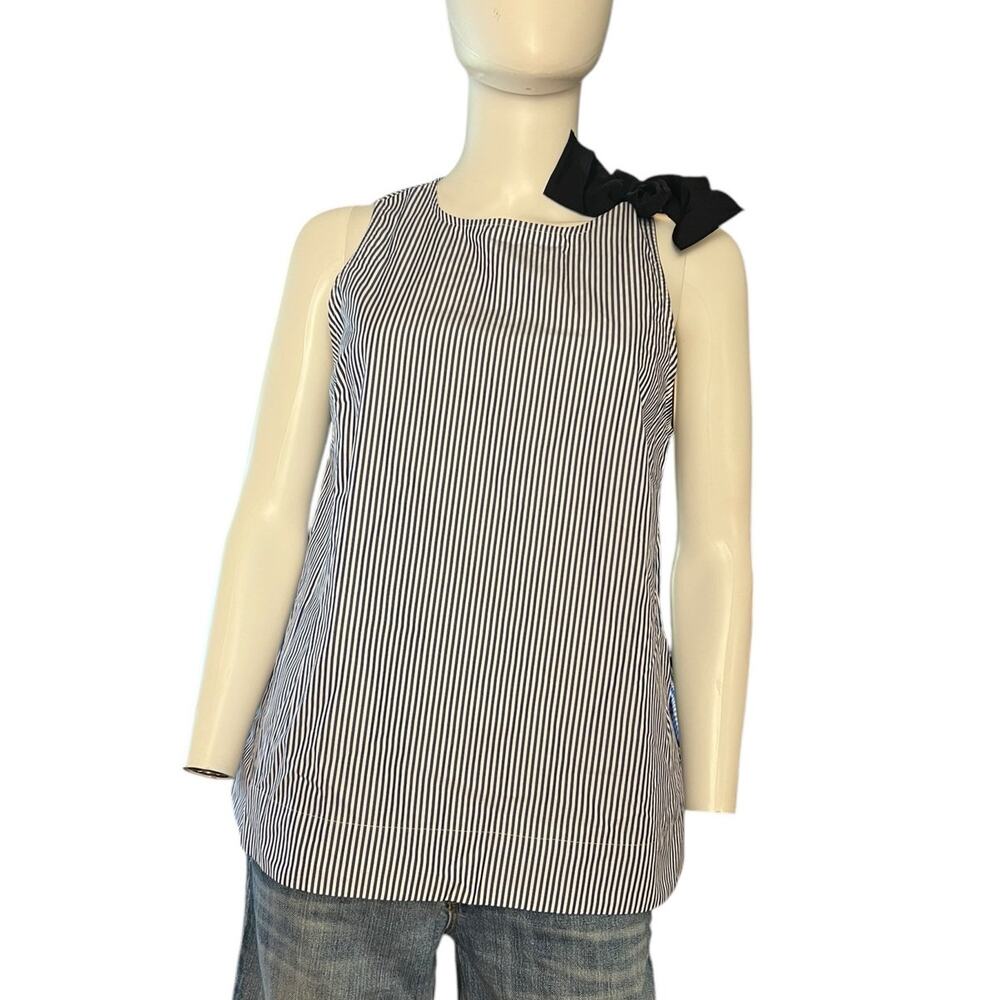 J. Crew Blue White Striped Ribbon Tie 100% Cotton Sleeveless Top Size 6